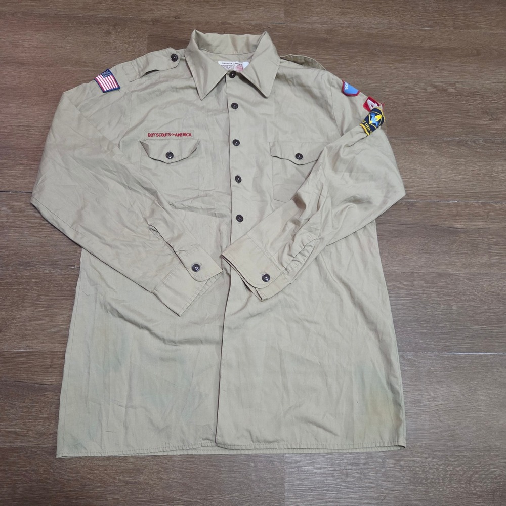 Boy Scouts of America Uniform Shirt Tan Khaki Indian Nations Council Troop 469 L